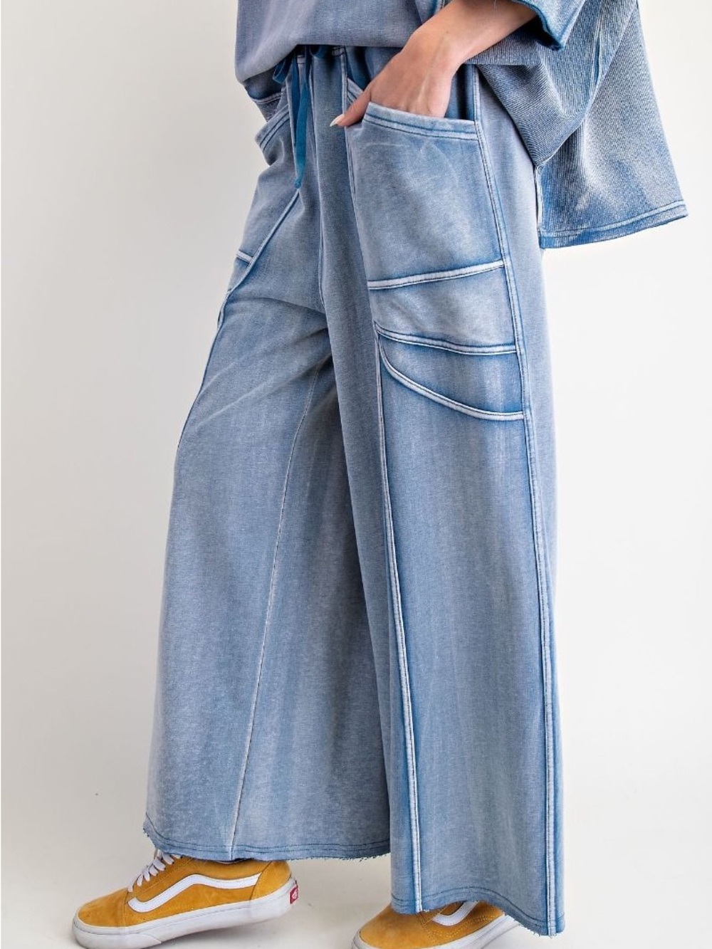 “Monday Blues” Wide Leg Terry Pants - Picture 3 of 4
